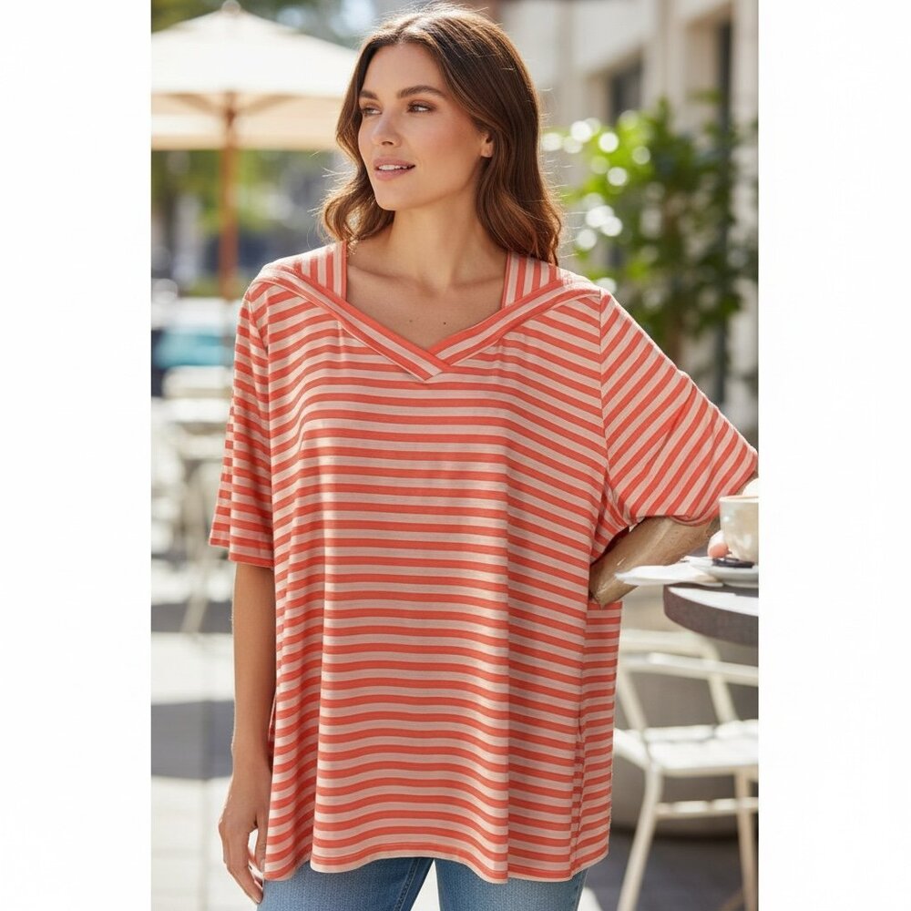 NWT Ulla Popken Top Colorful Striped Relaxed Fit Stretch Knit Plus Sz 24/26 269D
